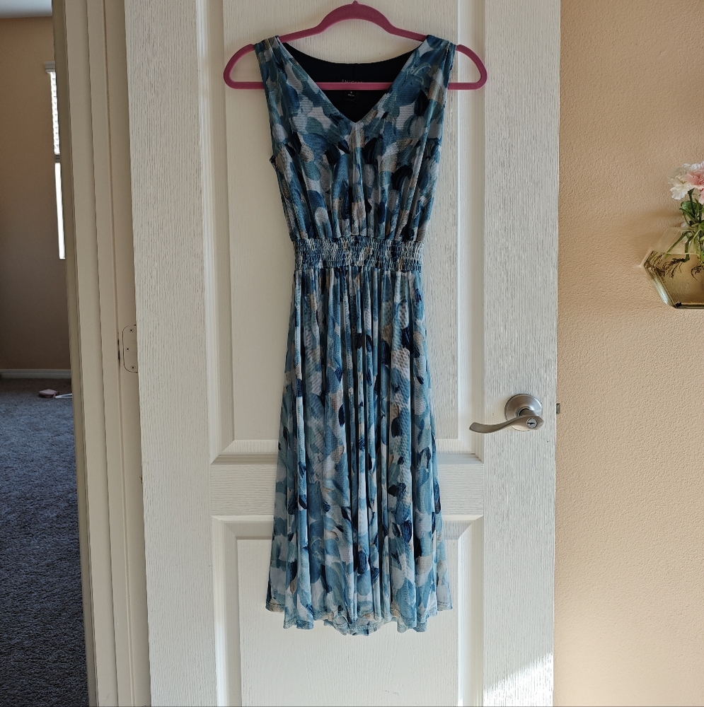 En Focus Studio Dress Womens Size 6 Blue Multicolor Mesh Watercolor Abstract